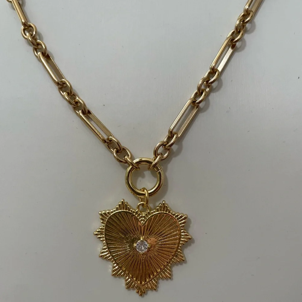 Heart Necklace Paperclip trombone link chain